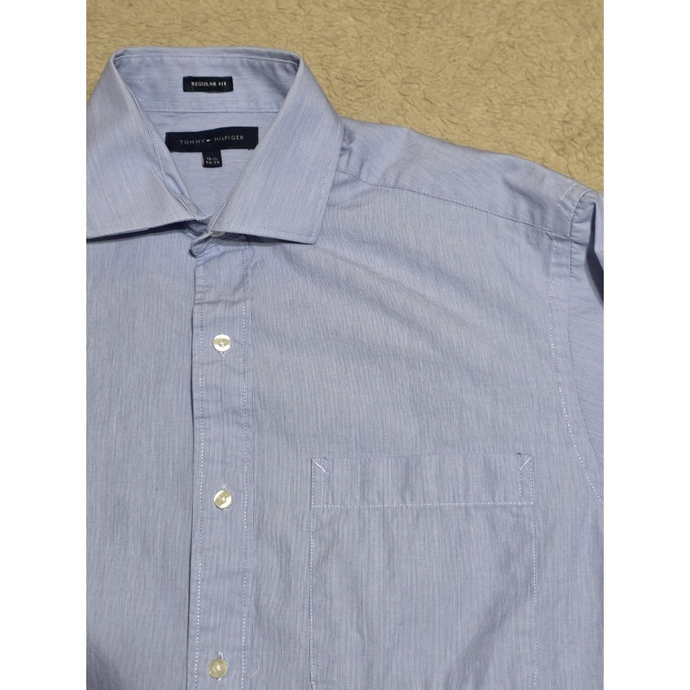Tommy Hilfiger‎ Regular Fit Men's Dress Shirt Blue Button sz 15 1/2 34-35